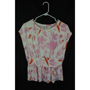 Postmark Anthropologie Top Floral Sleeveless Peplum Pink White Size Small New